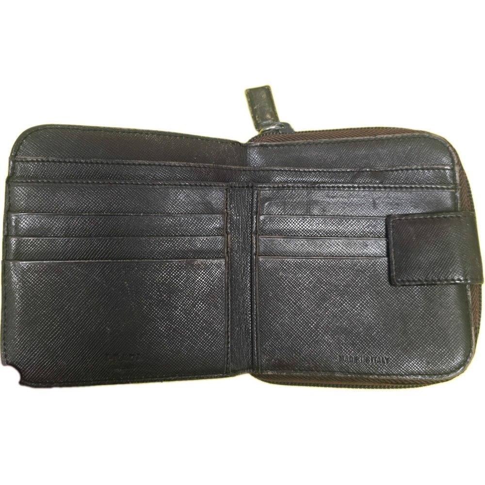 Prada Saffiano Leather Bifold Zip Coin Wallet Brown Triangle Logo Made Italy - Picture 4 of 16